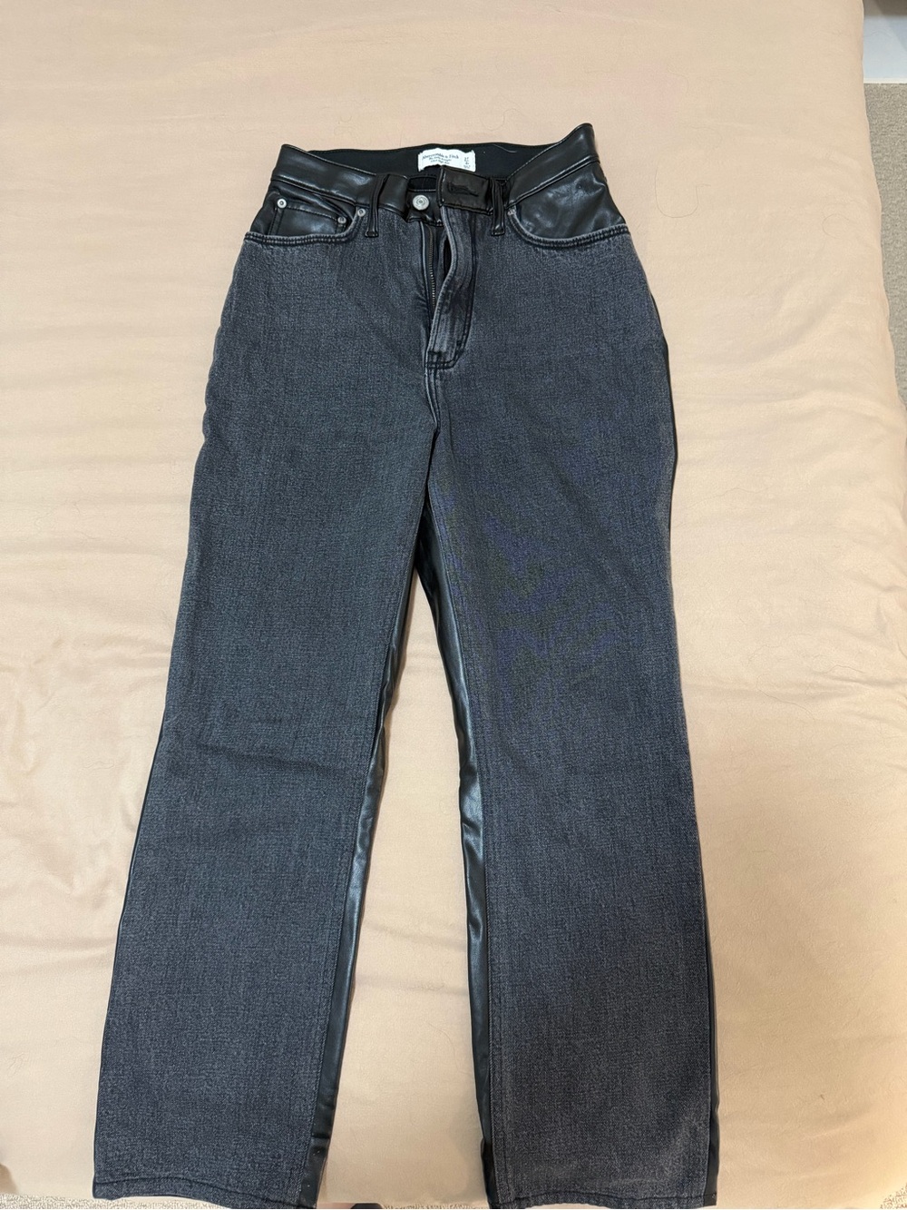 Abercrombie & Fitch Leather & Denim Curve Love Straight Leg Jeans